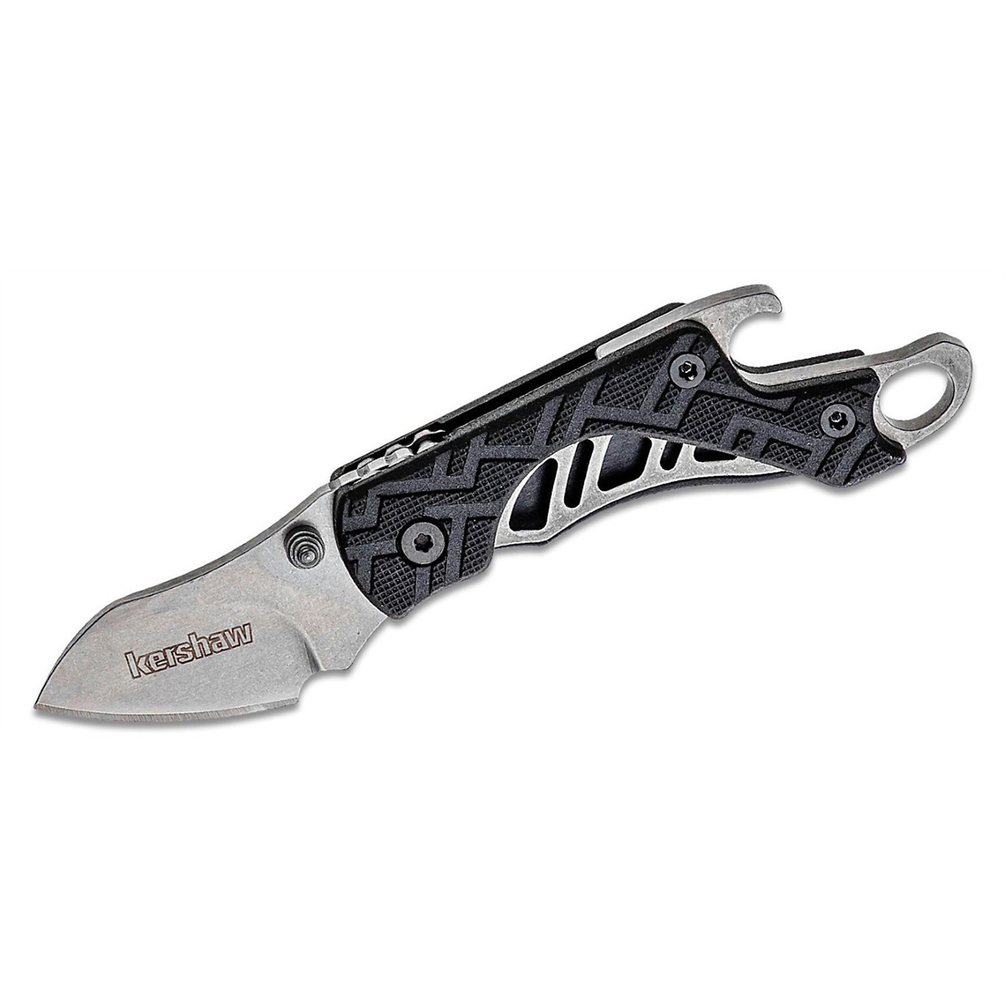 Kershaw Cinder Manual Open Liner Lock Drop Point Blade EDC Folding Pocket Knife — Stonewashed Finish, Black/Silver, Model# KER1025X